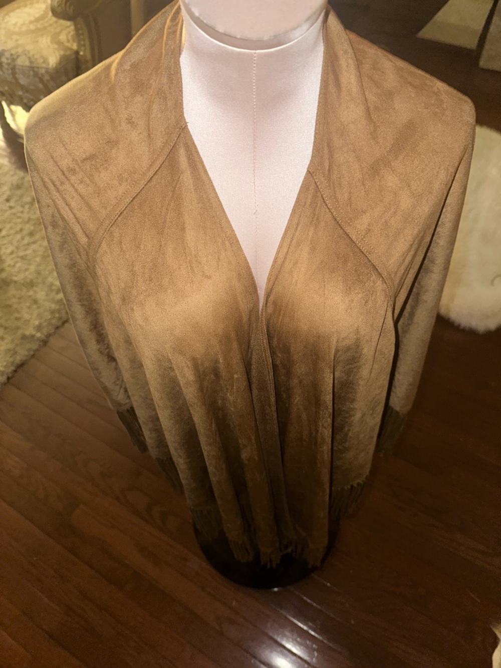 White House Black Market Suede-Look Fringe Wrap in Tan